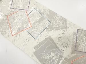 アンティーク　色紙に菊唐草・松藤・萩模様織り出し袋帯（材料）